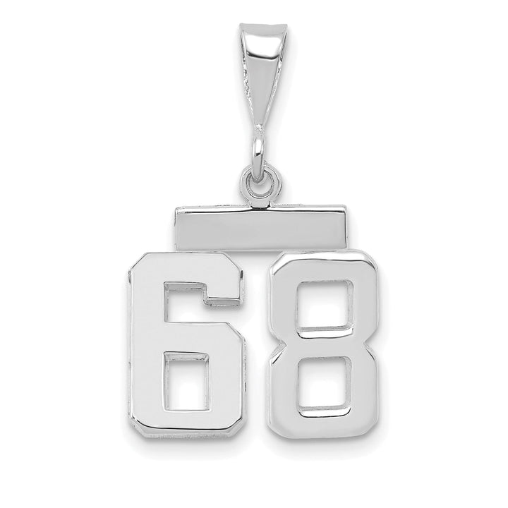 14k White Gold Polished Finish Small Size Number 68 Charm Pendant