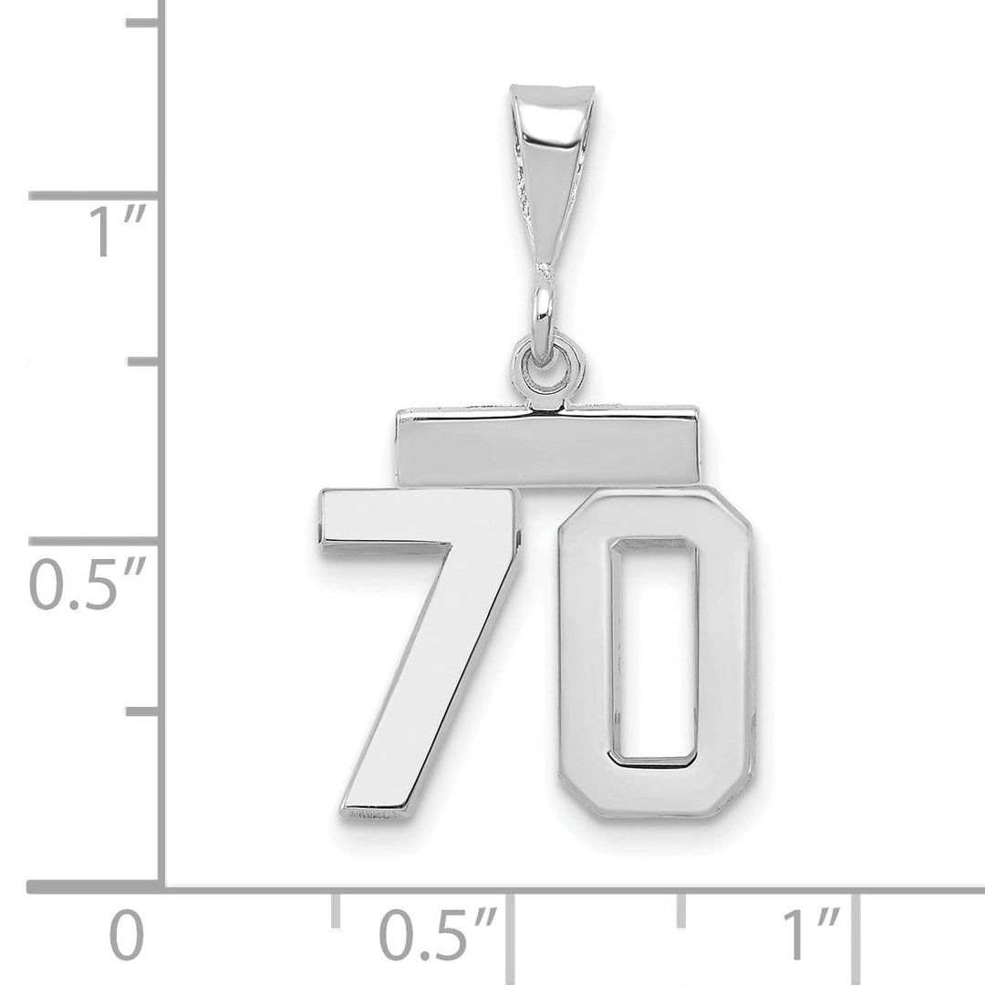 14k White Gold Polished Finish Small Size Number 70 Charm Pendant