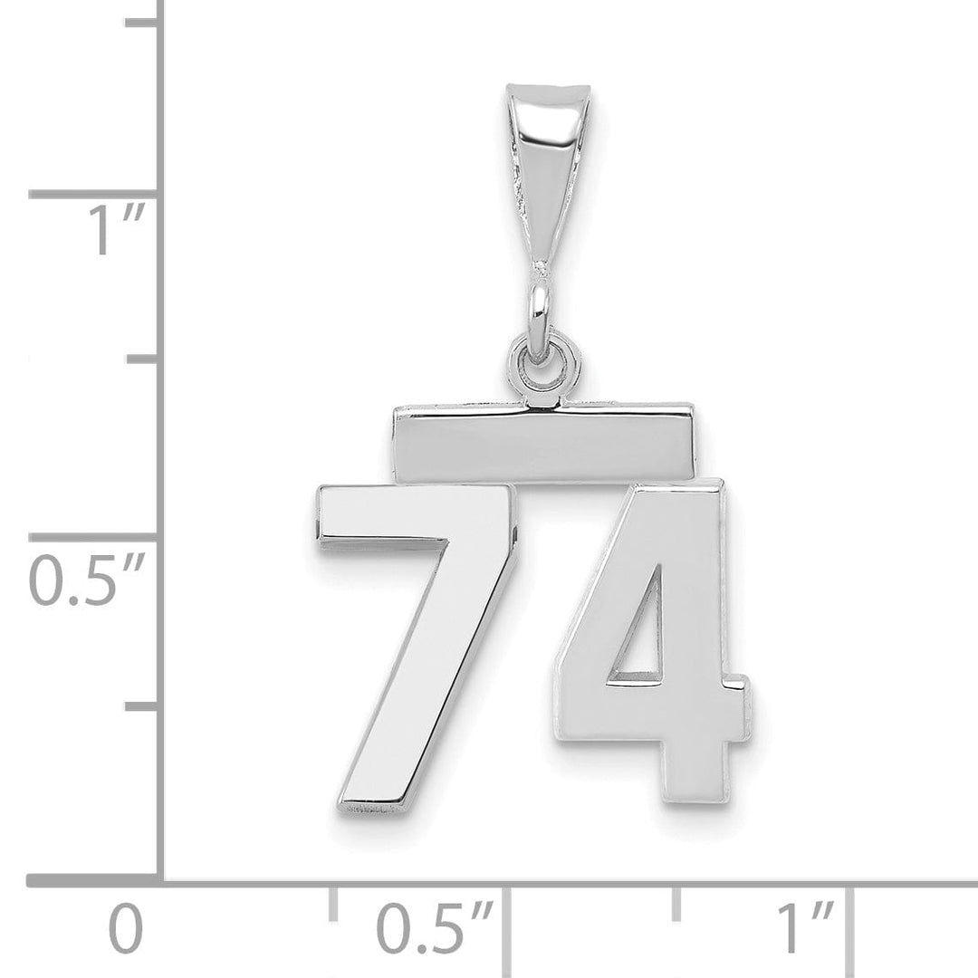 14k White Gold Polished Finish Small Size Number 74 Charm Pendant