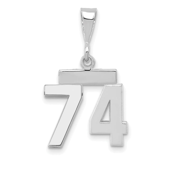 14k White Gold Polished Finish Small Size Number 74 Charm Pendant