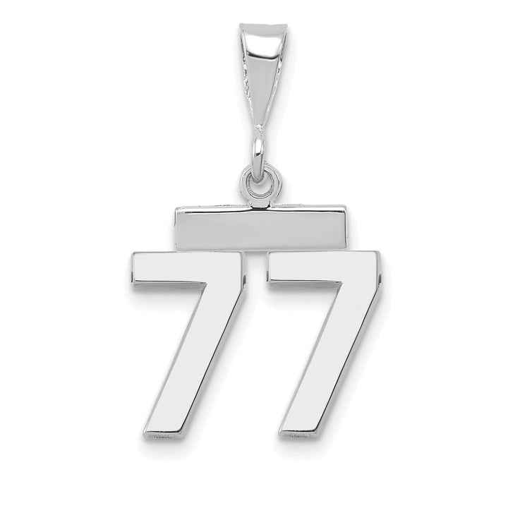 14k White Gold Polished Finish Small Size Number 77 Charm Pendant