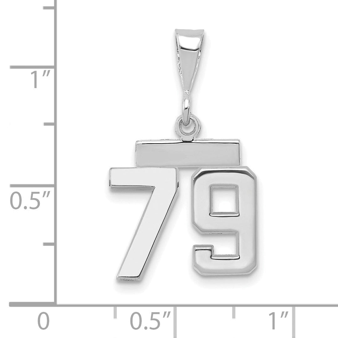 14k White Gold Polished Finish Small Size Number 79 Charm Pendant