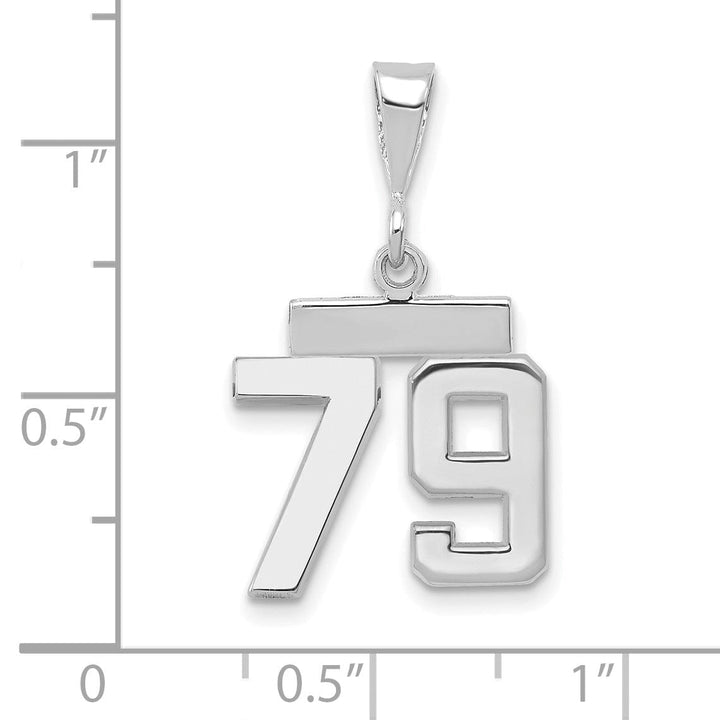 14k White Gold Polished Finish Small Size Number 79 Charm Pendant