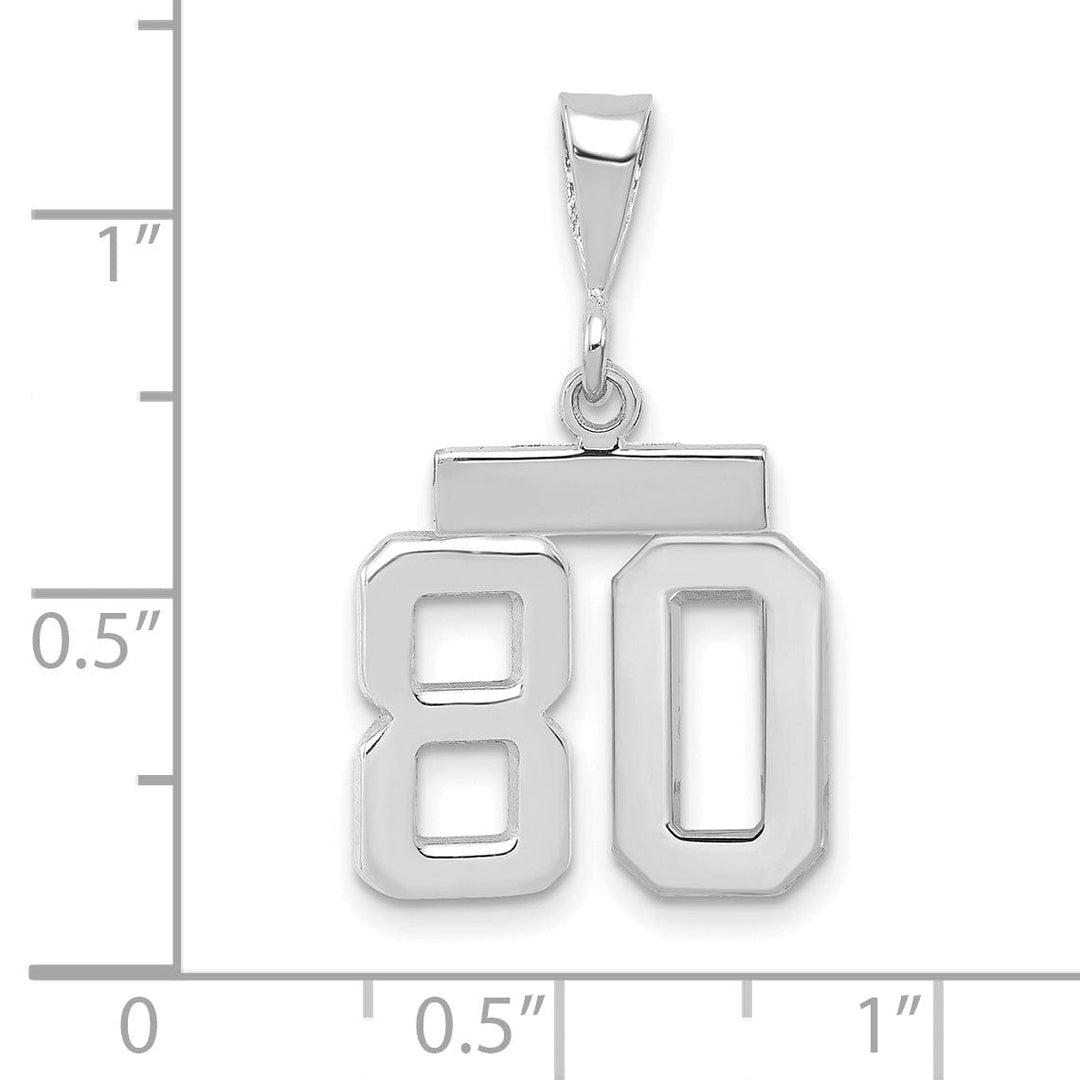 14k White Gold Polished Finish Small Size Number 80 Charm Pendant