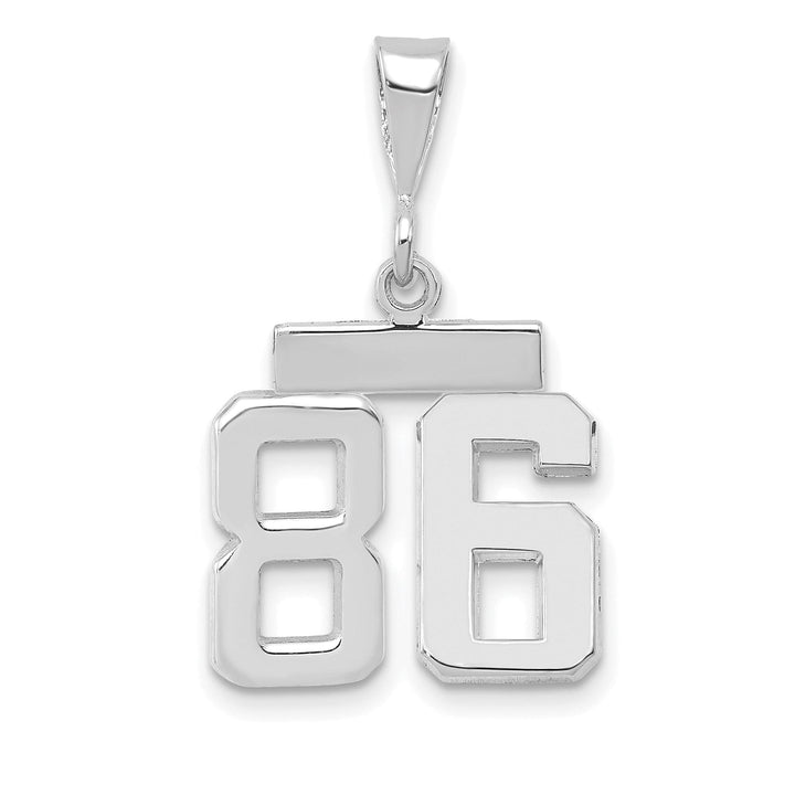 14k White Gold Polished Finish Small Size Number 86 Charm Pendant