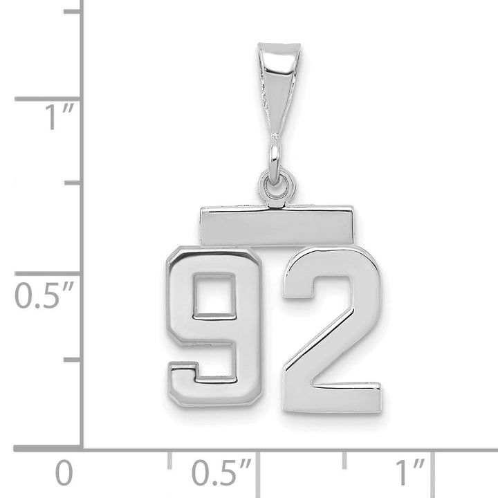 14k White Gold Polished Finish Small Size Number 92 Charm Pendant