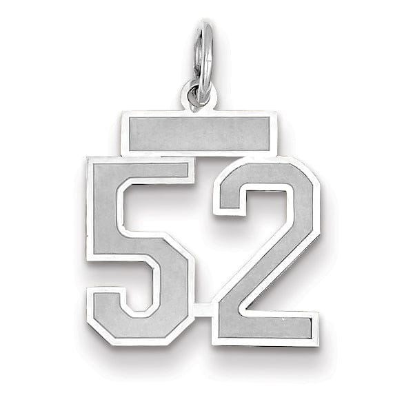 14k White Gold Satin Brush Finish Small Size Number 52 Charm Pendant