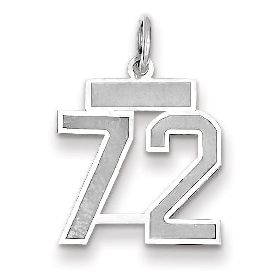 14k White Gold Satin Brush Finish Small Size Number 72 Charm Pendant