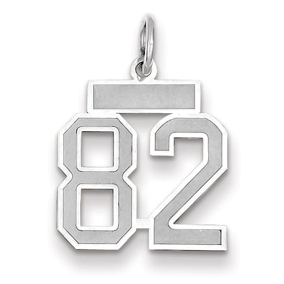 14k White Gold Satin Brush Finish Small Size Number 82 Charm Pendant