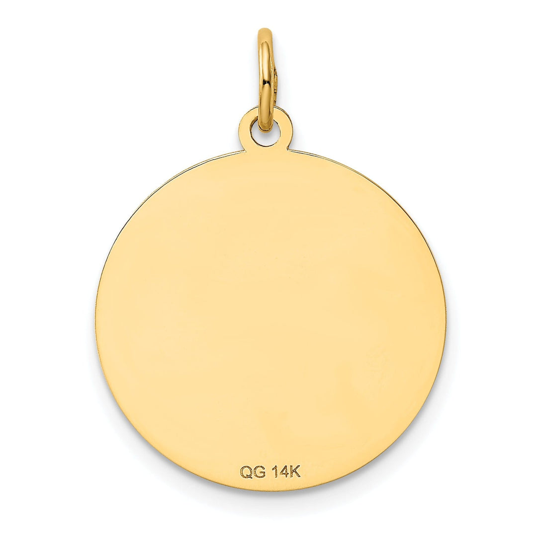 14k Yellow Gold Polished Finish Flat Back Dachshund Dog Engravable Disc Round Shape Charm Pendant