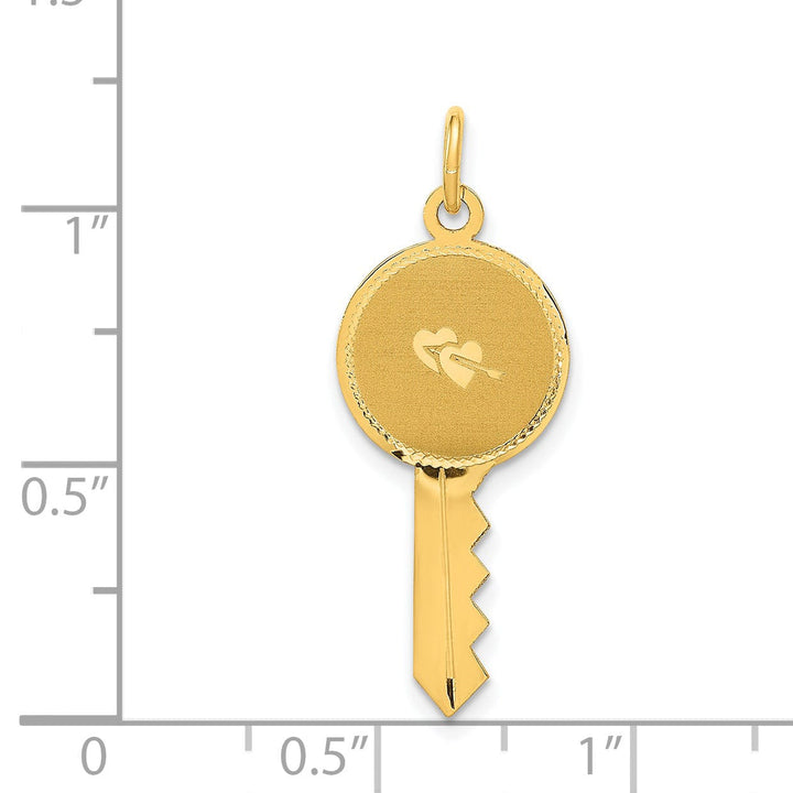 14K Yellow Gold Two Hearts and Arrow Design Key Charm Pendant