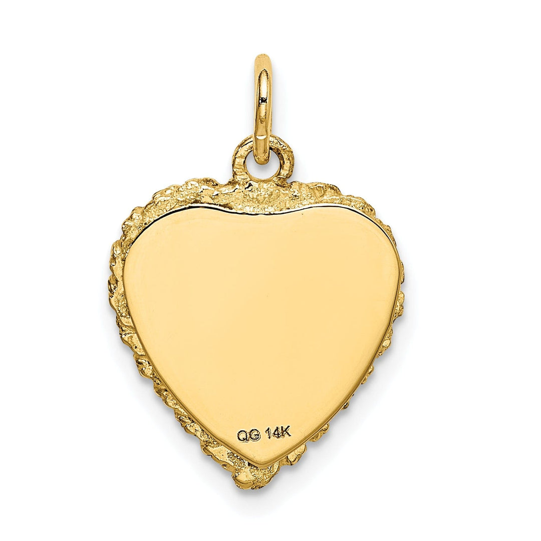 14k Yellow Gold Flat Back Textured Polished Finish Heart Shape #1 GRANDDAUGHTER Ridge Trim Disc Design Charm Pendant