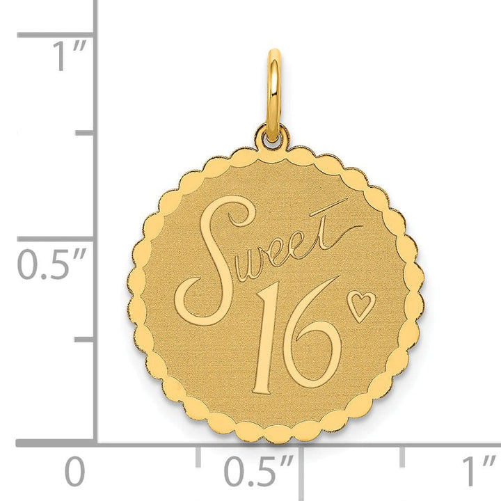 14k Yellow Gold Sweet 16 Charm Pendant