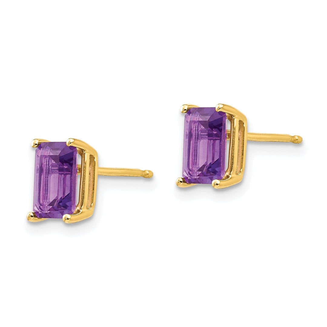 14k Yellow Gold Emerald Cut Amethyst Earring