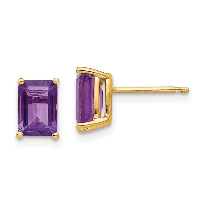 14k Yellow Gold Emerald Cut Amethyst Earring