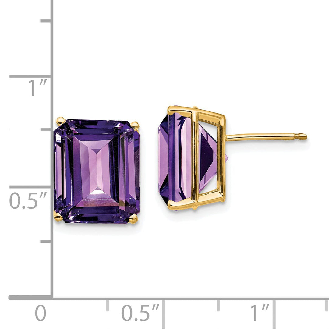 14k Yellow Gold Emerald Cut Amethyst Earring