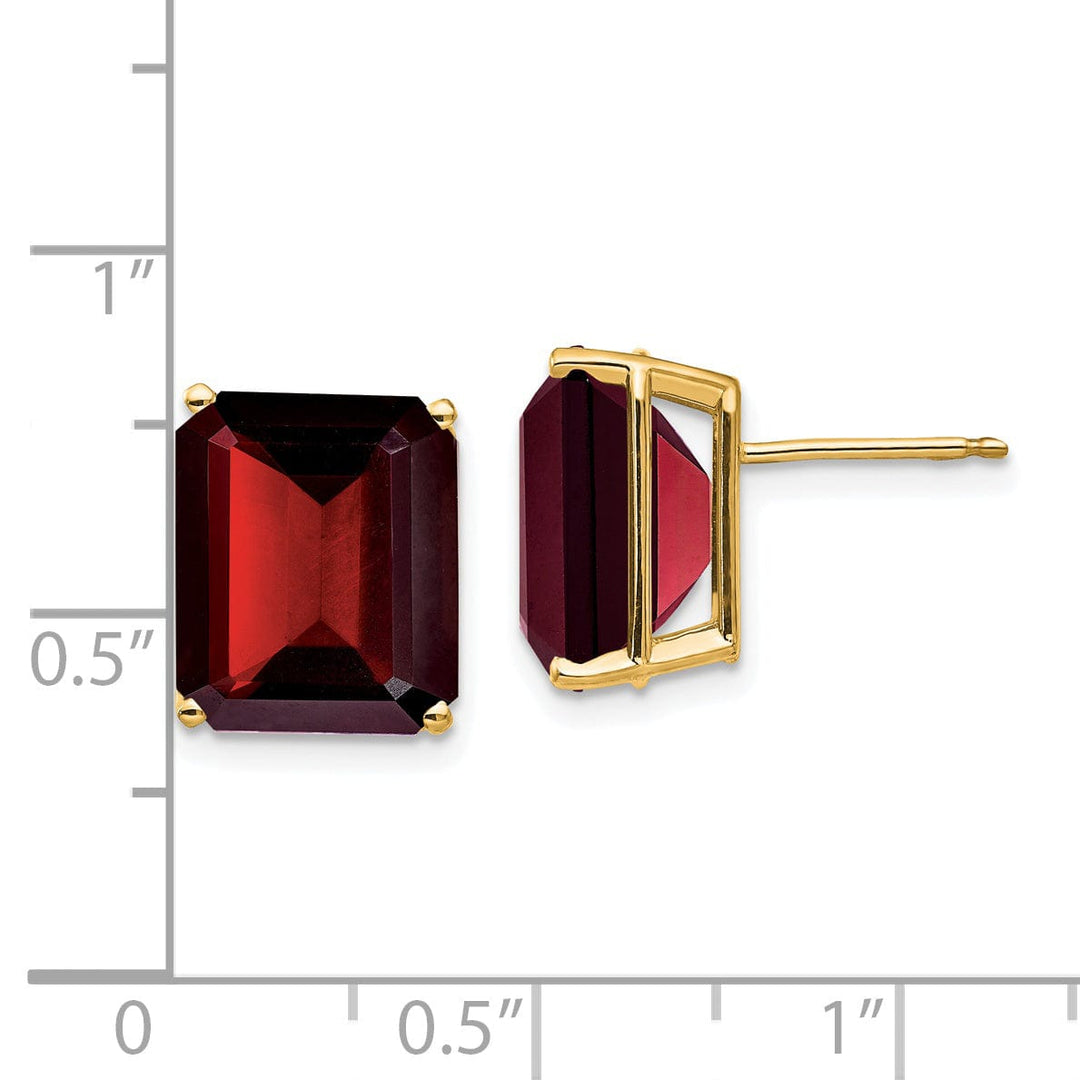 14k Yellow Gold Emerald Cut Garnet Earring