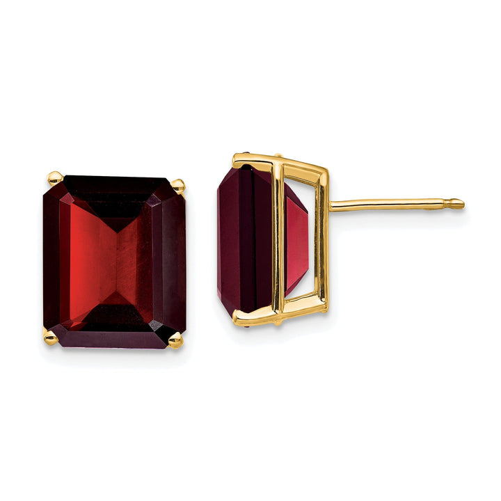 14k Yellow Gold Emerald Cut Garnet Earring