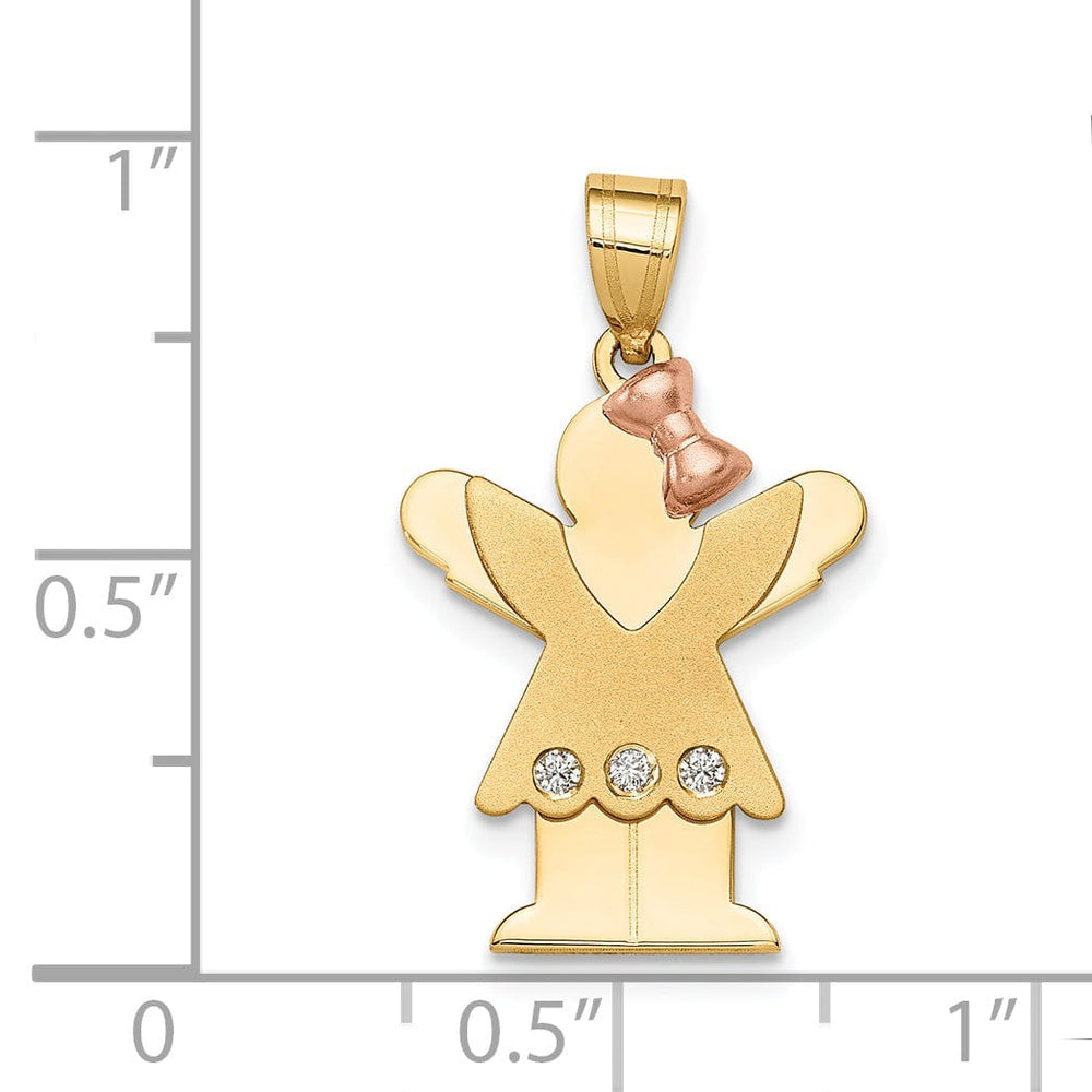 14k Two-tone Diamond Girl With Bow Love Pendant