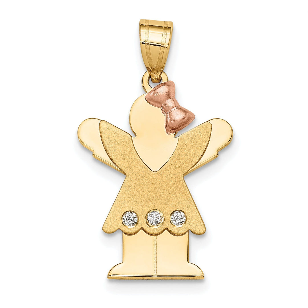 14k Two-tone Diamond Girl With Bow Love Pendant