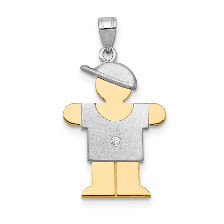 14k Two-tone Diamond Boy With Hat Hugs Pendant