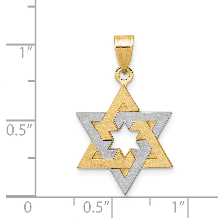 14K Yellow White Gold Satin Finish Star of David Charm Pendant