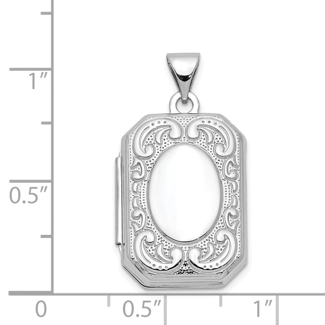 14K White Gold Book Scroll Border Locket