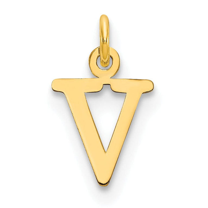 14k Yellow Gold Polished Finish Cut-Out Letter V Initial Design Charm Pendant