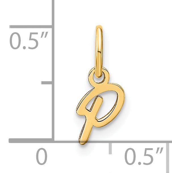 14K Yellow Gold Small Size Upper Case Script Letter P Initial Pendant