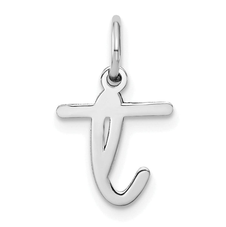 14K White Gold Small Size Lower Case Script Letter T Initial Pendant