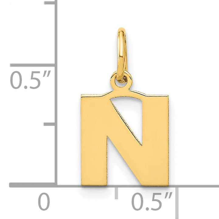 14k Yellow Gold Small Size Letter N Initial Block Pendant