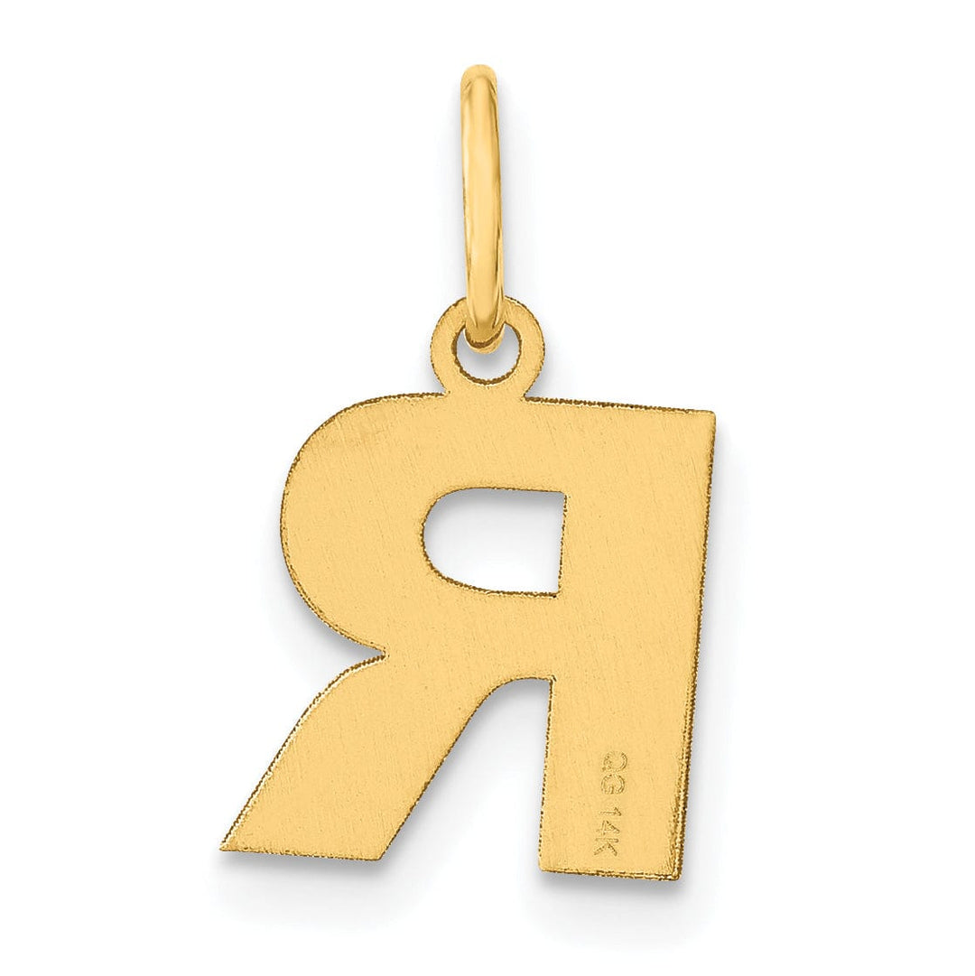 14k Yellow Gold Small Size Letter R Initial Block Pendant