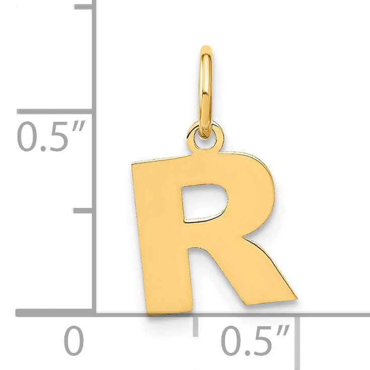 14k Yellow Gold Small Size Letter R Initial Block Pendant