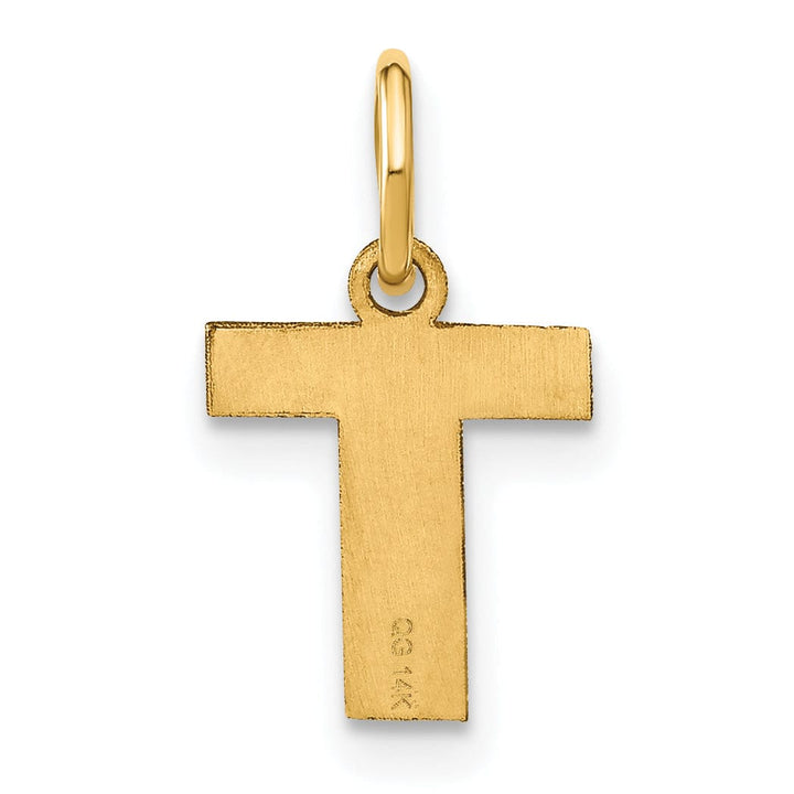 14k Yellow Gold Small Size Letter T Initial Block Pendant