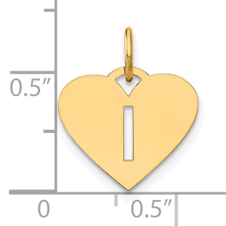 14k Yellow Gold Heart Cut-Out Letter I Initial Pendant