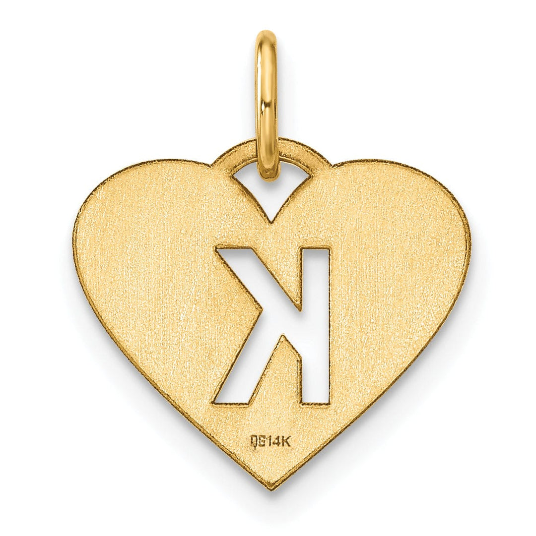 14k Yellow Gold Heart Cut-Out Letter K Initial Pendant