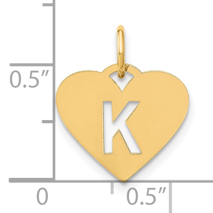 14k Yellow Gold Heart Cut-Out Letter K Initial Pendant