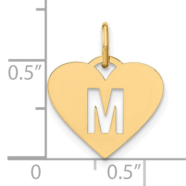 14k Yellow Gold Heart Cut-Out Letter M Initial Pendant