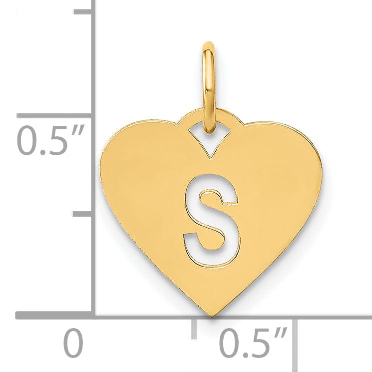 14k Yellow Gold Heart Cut-Out Letter S Initial Pendant