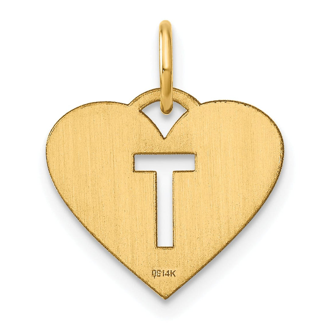 14k Yellow Gold Heart Cut-Out Letter T Initial Pendant