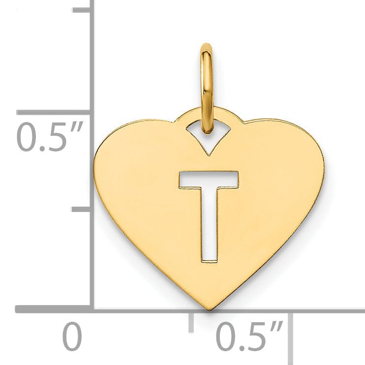 14k Yellow Gold Heart Cut-Out Letter T Initial Pendant