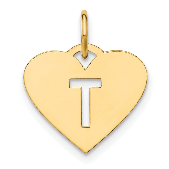 14k Yellow Gold Heart Cut-Out Letter T Initial Pendant