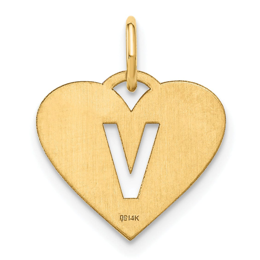 14k Yellow Gold Heart Cut-Out Letter V Initial Pendant