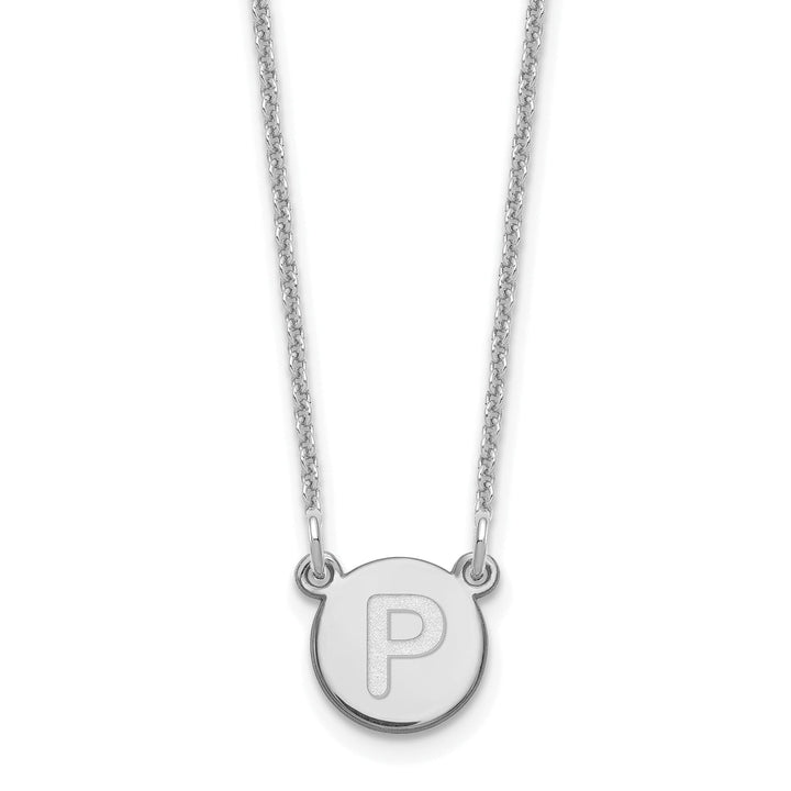 14k White Gold Tiny Circle Block Letter Q Initial Pendant and Necklace