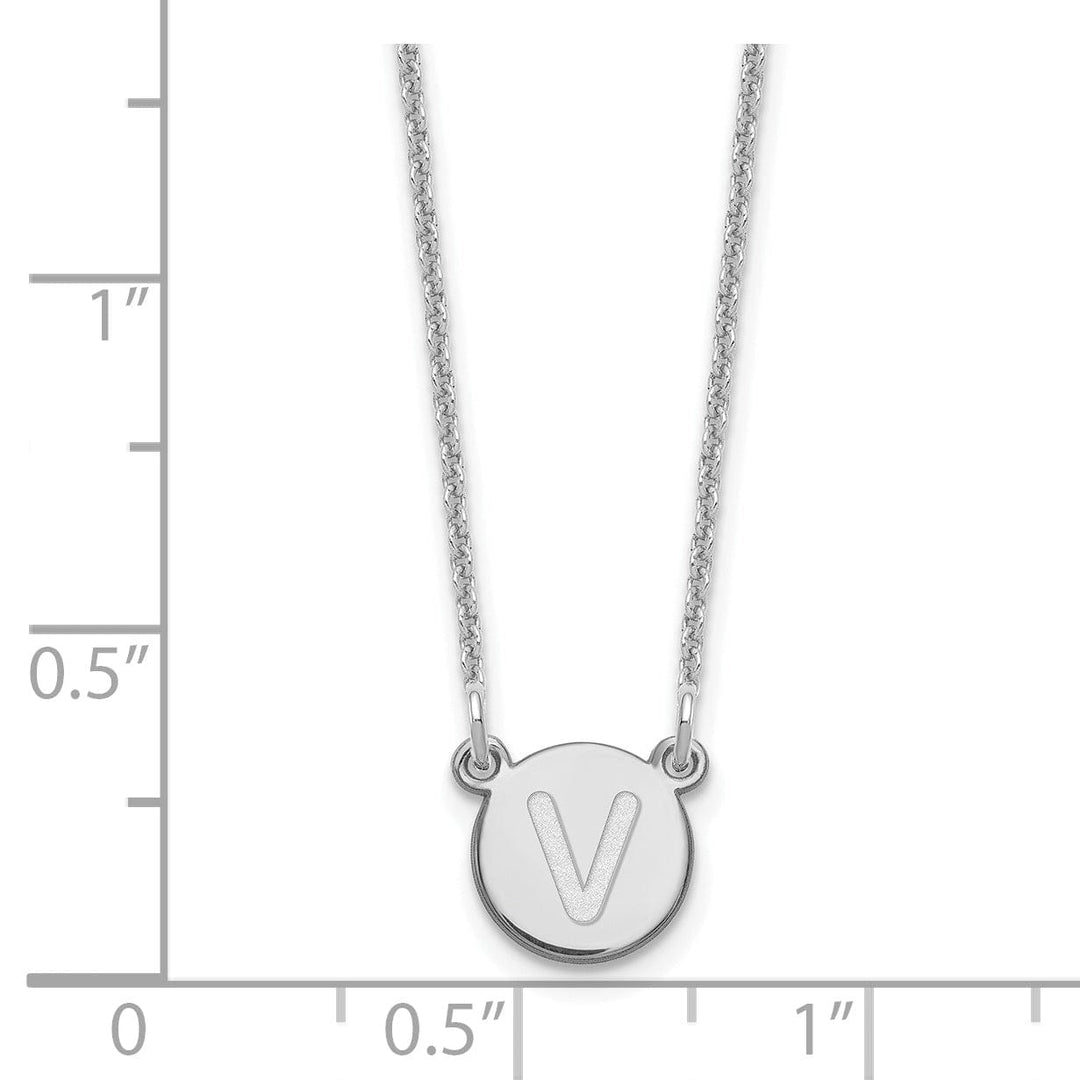 14k White Gold Tiny Circle Block Letter W Initial Pendant and Necklace