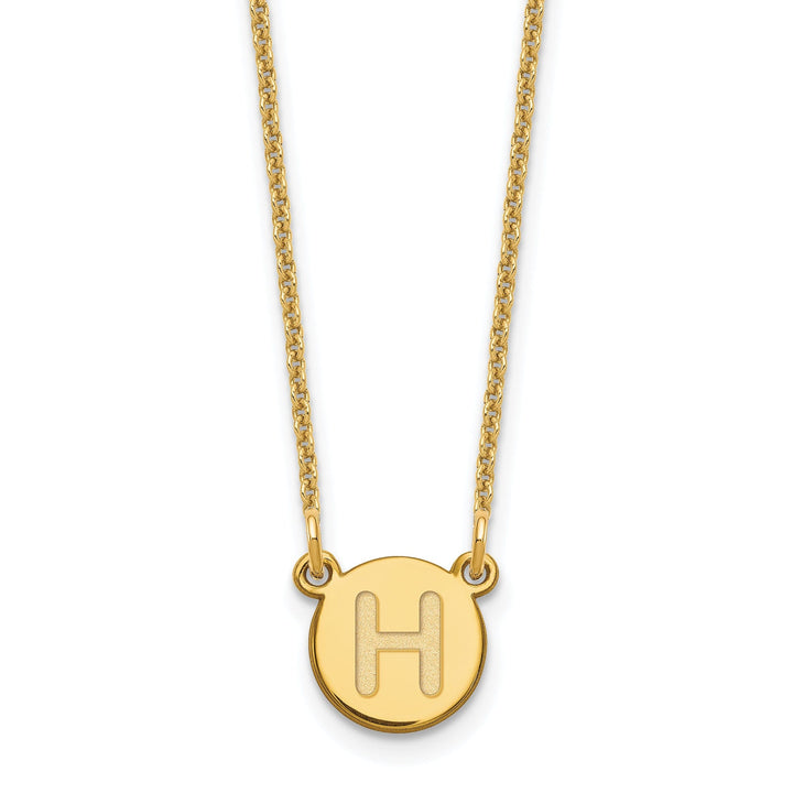 14k Yellow Gold Tiny Circle Block Letter I Initial Pendant and Necklace