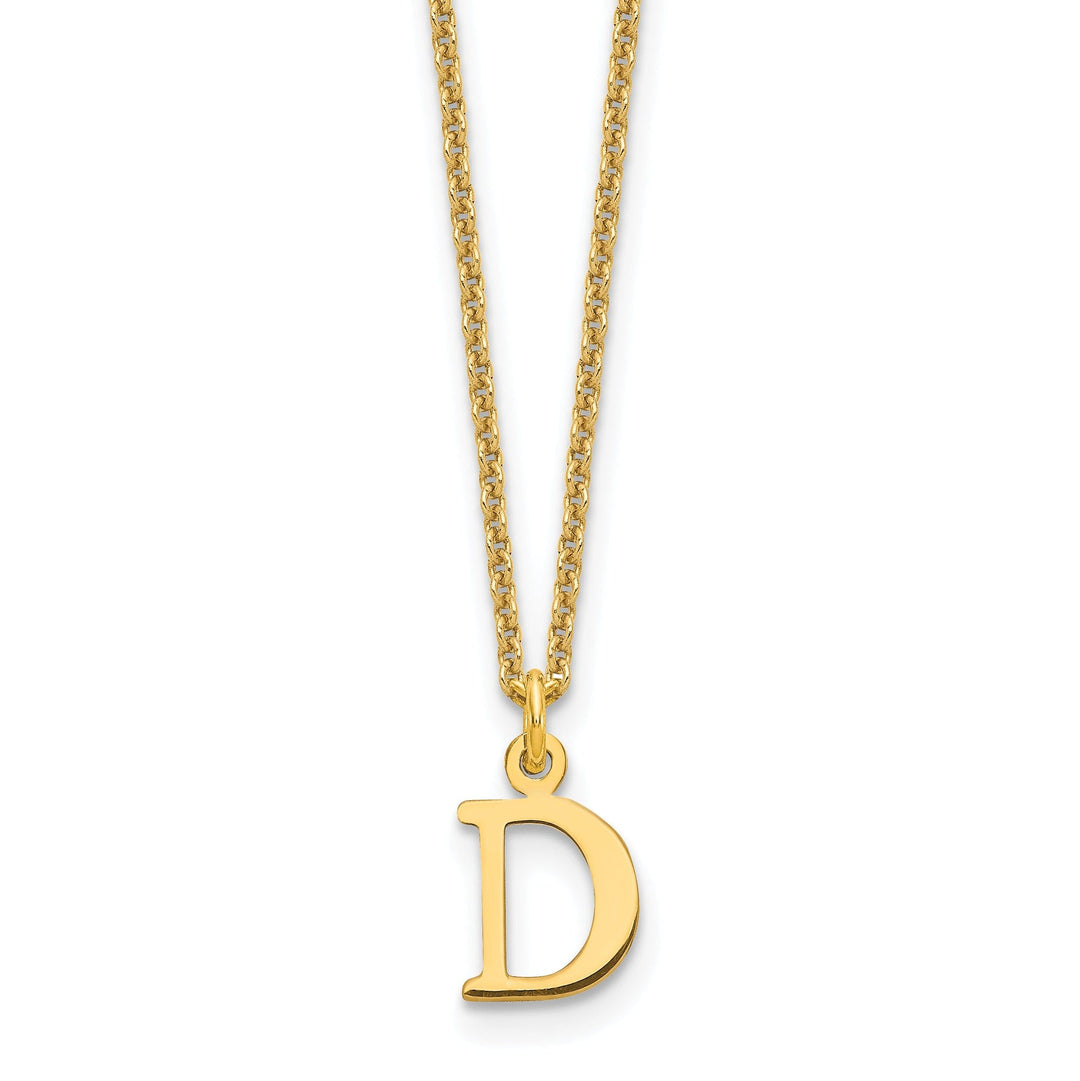 14k Yellow Gold Tiny Cut Out Block Letter E Initial Pendant and Necklace