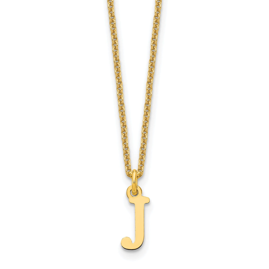 14k Yellow Gold Tiny Cut Out Block Letter K Initial Pendant and Necklace