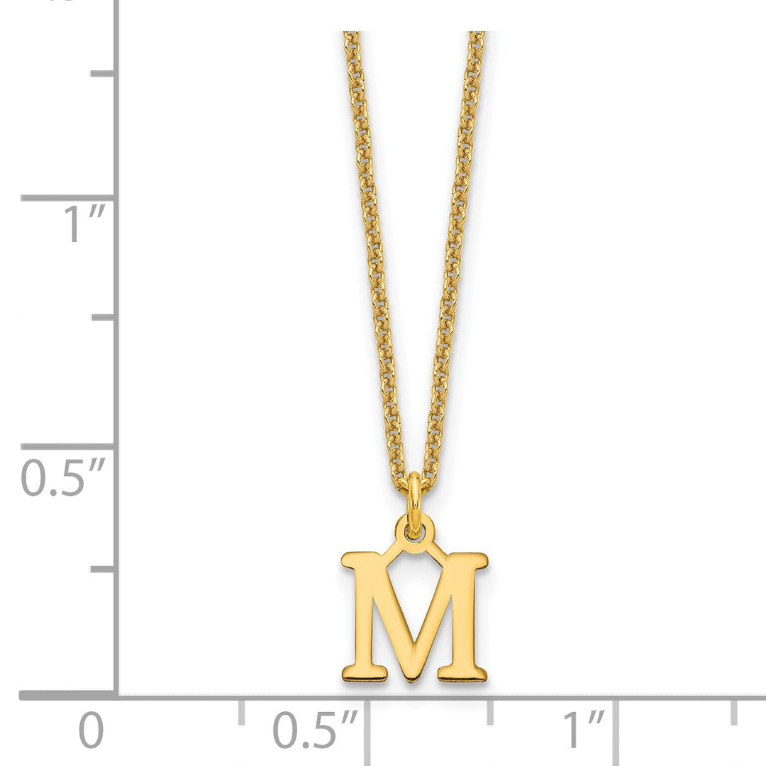 14k Yellow Gold Tiny Cut Out Block Letter N Initial Pendant and Necklace