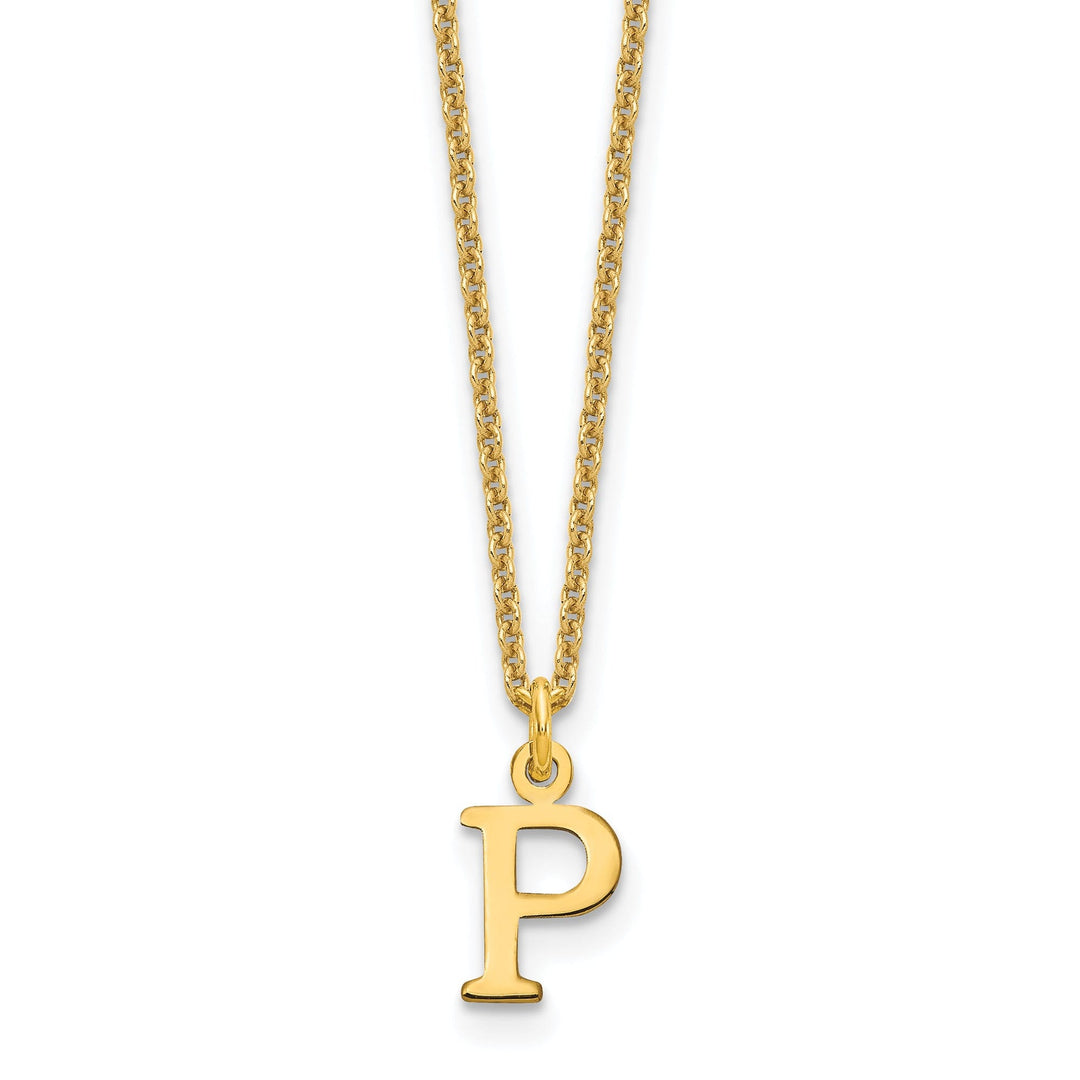 14k Yellow Gold Tiny Cut Out Block Letter Q Initial Pendant and Necklace